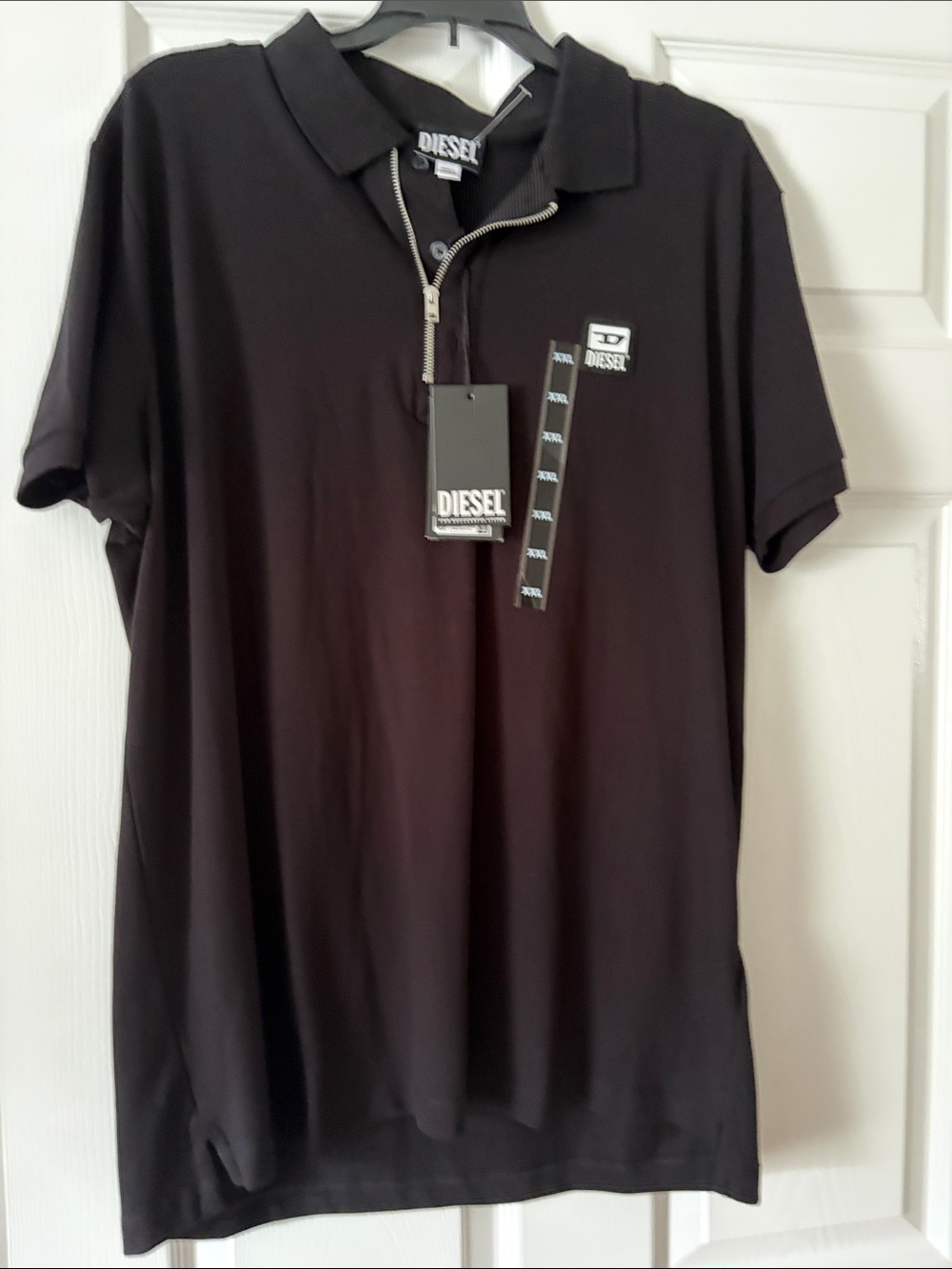Diesel Black Short-Sleeve Polo with Zip Placket
